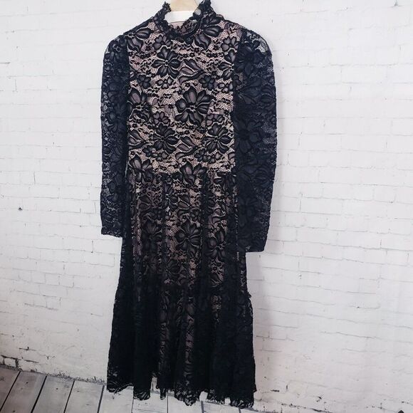 Eliza J Black Lace Dress Size 2 High Neck Tiered Whimsigoth Witchy Core Romantic - Picture 2 of 8